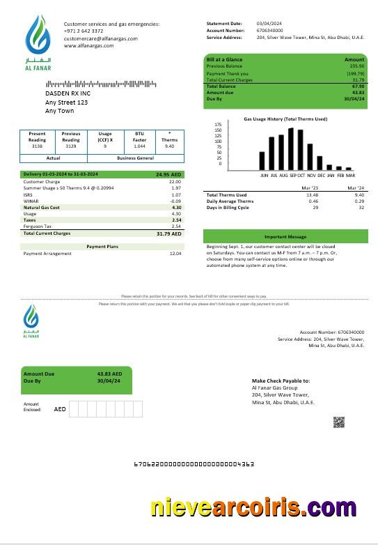 UAE Al Fanar Gas Group business utility bill